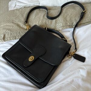 Vintage Black Coach Leather Satchel Bag.